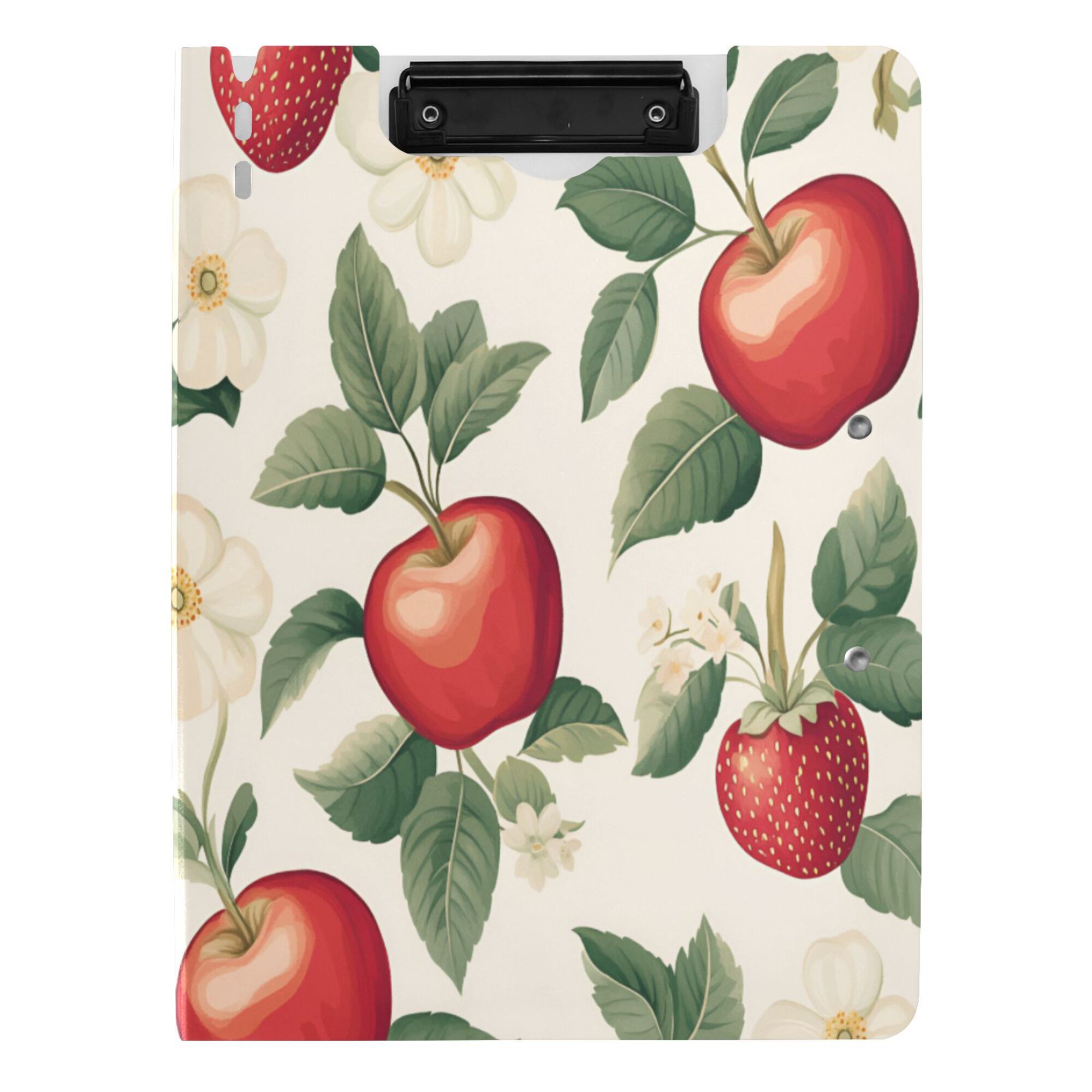 FORMRS A4 Clipboard Folder with Pen Holder Horizontal Foldable School Office Binder, Apples Flower Pattern