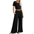 thumbnail image 2 of Puntoco Top corto deportivo de punto acanalado ajustado para mujer, pantalones de pierna ancha sueltos, conjunto de dos piezas, liquidación Puntoco Puntoco-1364, 2 of 9
