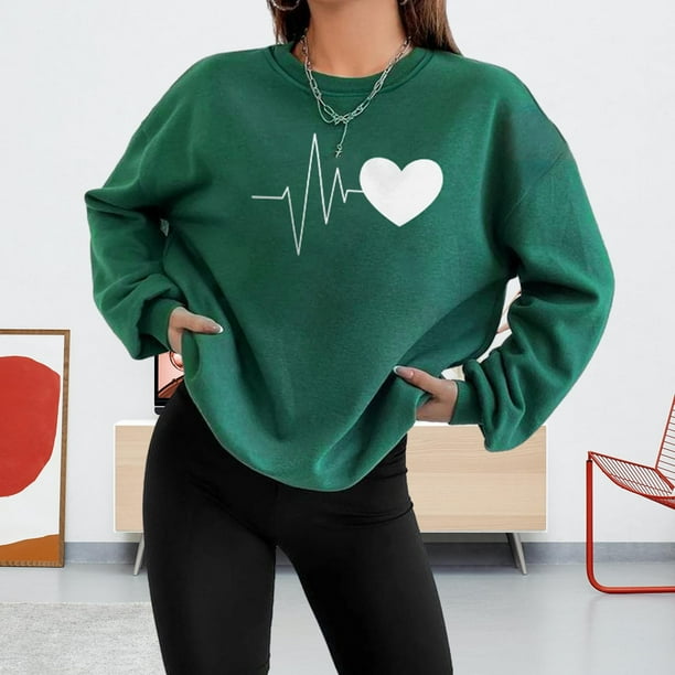 Sudadera de mujer con estampado de corazon ropa de calle holgada ropa deportiva suave para adolescentes y ninas S Walmart en linea