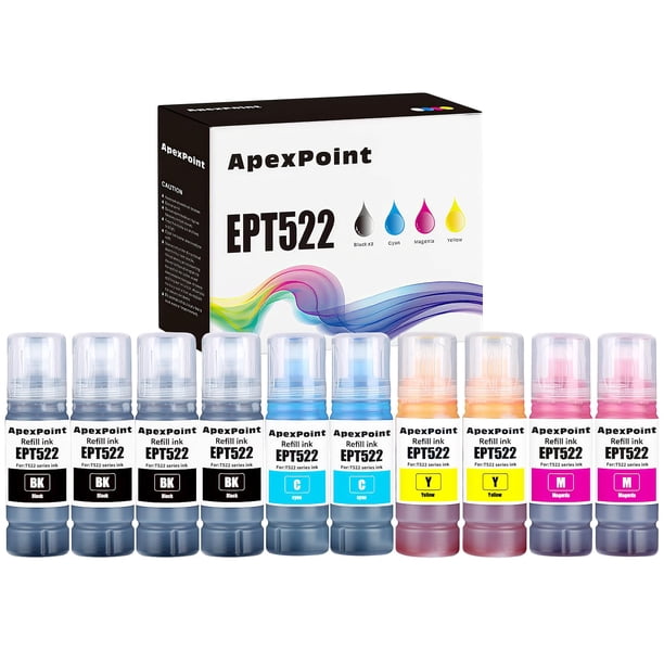Botellas de recarga de tinta ApexPoint EPT522 de 70 ml, paquete de 10