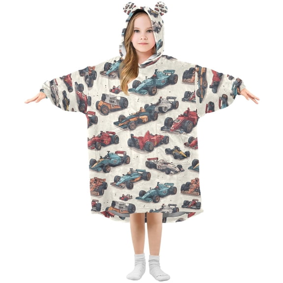 Wearable Blanket Hoodie for Toy Cars Flannel Hooded Blanket with Pockets and Sleeves Suitable
