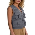 thumbnail image 4 of Vest for Women V Neck Sleeveless Streetwear Loose Fit Solid Multi Pockets Durable Utility Outerwear Cargo Fishing Working Uniform Top, 4 of 6