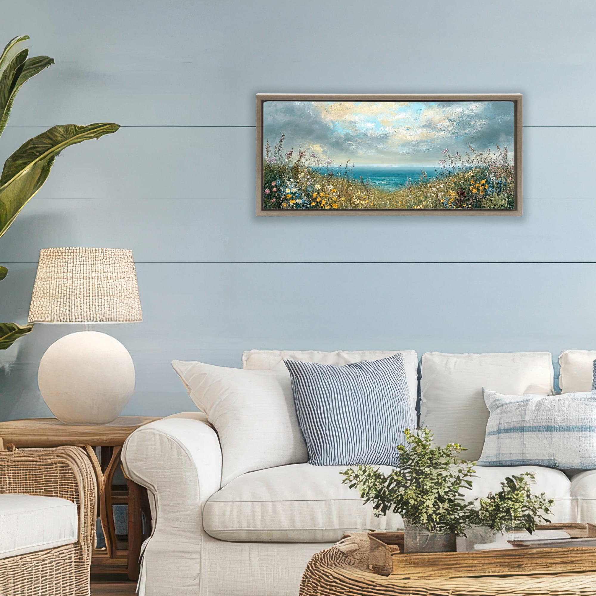 Stupell Industries Scenic Coastal Flowers In Bloom Brown Framed Floater Canvas Wall Art, design by Petal Prints Design