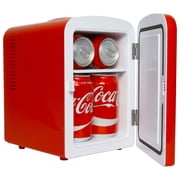 Coca-Cola Mini Fridge 4L 6 Can, Red Portable Beverage Cooler with AC/DC Car Adapter for Travel, Bedroom, Office, Dorm