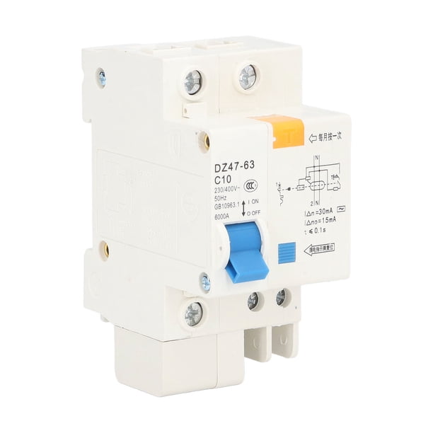 Disyuntor Mini MCB 1P+N 10A 400V 30mA 6000A Capacidad de Corte para el Hogar