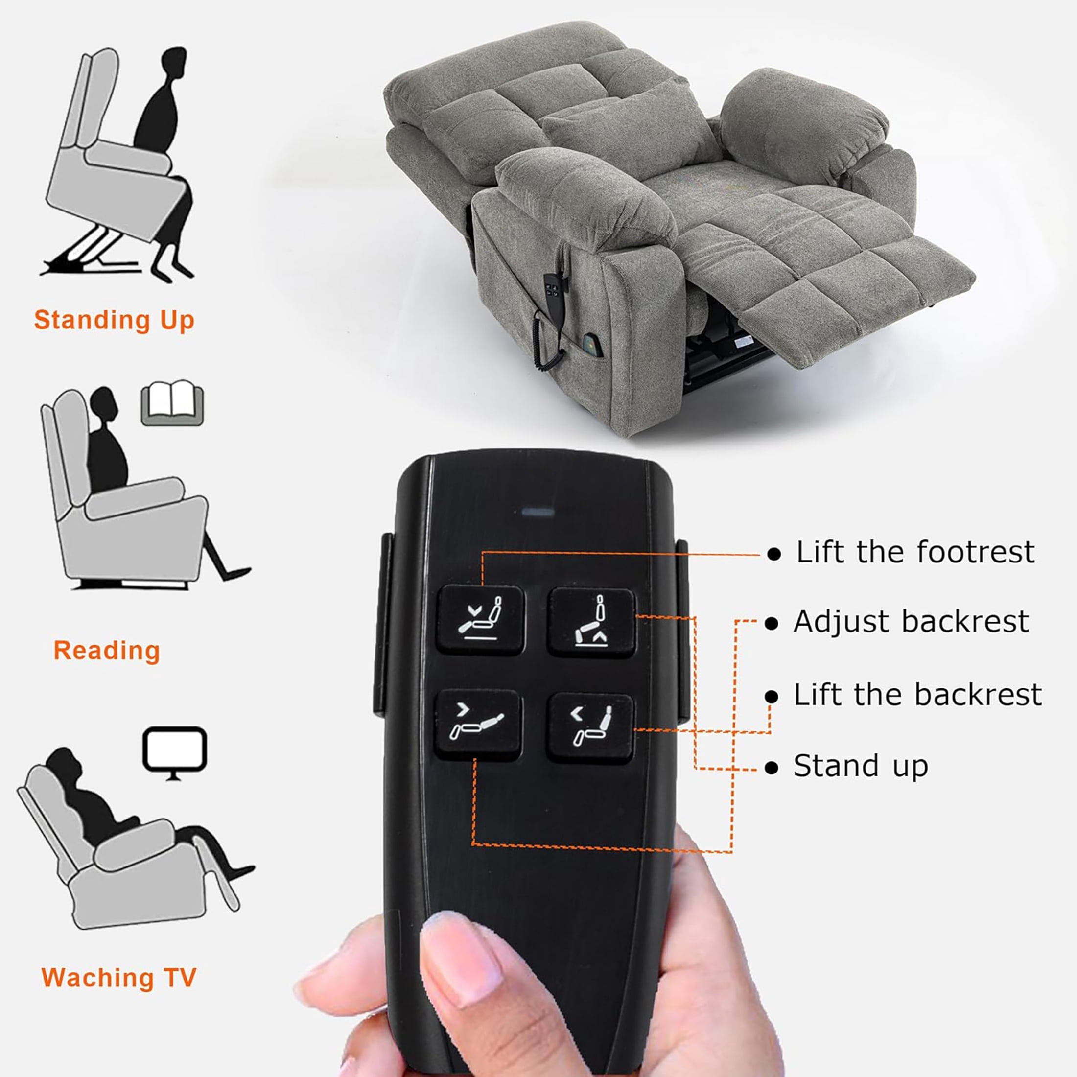 Oversized Power Lift Recliner Chair with Massage and Heat for Elderly, UHOMEPRO Large Wide Seat Recliners for Big and Tall, Safety Motion Reclining Mechanism with Hidden Cup Holder, Gray