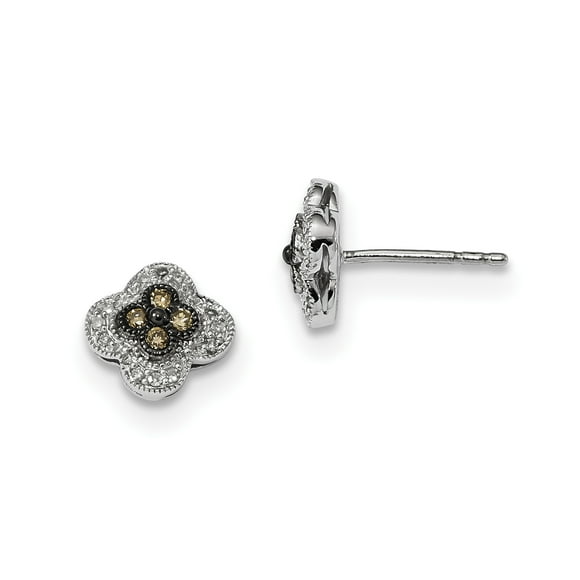 Sterling Silver Champagne Diamond Small Flower Post Earrings QE10700