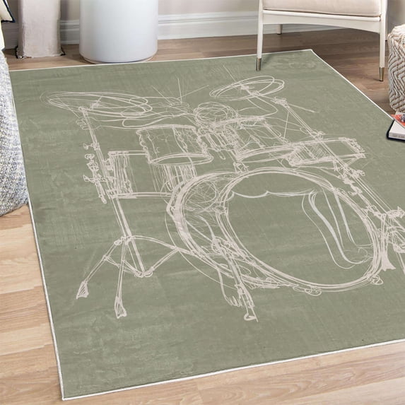 Rock Music Decorative Rug, Doodle Drawing Sketch Drummer Musical Inspirations Monochrome Arrangement, Quality Carpet for Bedroom Dorm and Living Room, 6 Sizes, Dark Eggshell, by Ambesonne