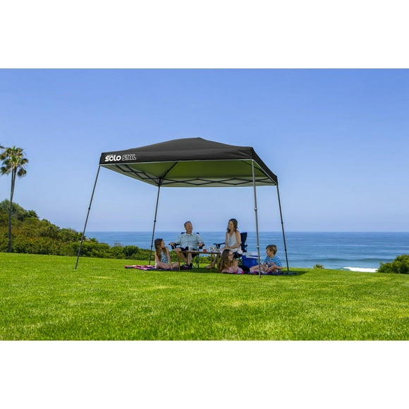 Quik Shade 11' x 11' Solo Steel 90 Square Feet of Shade Slant Leg Outdoor Pop-Up Canopy, Black