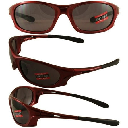 Global Vision Ridge Sunglasses Red Frame Smoke Lens ANSI Z87.1