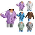 thumbnail image 1 of Women Hoodie Jacket Women Pure Color Hoodie Women Hoodie Breathable Polyester Zip Up Long Sleeve Pure Color Drop Shoulder Women Hooded Sweatshirt For Home Work, 1 of 6