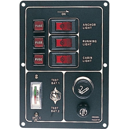 Illuminated Gauge (SeaDog 422310 Illuminated Battery Rocker 3 Switch Panel, Features Gauge and Cigarette Lighter, 6-1/2