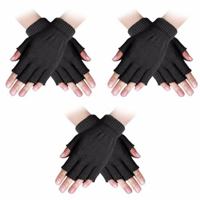 Guardurnaity 3 pares de guantes de invierno artesanales exquisitos guantes de medio dedo duraderos y no tóxicos para mujer guantes y mitones Negro*3
