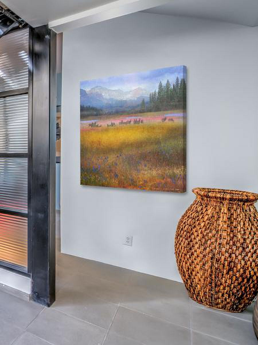 "Flowered Meadow Elk" Painting Print on Wrapped Canvas