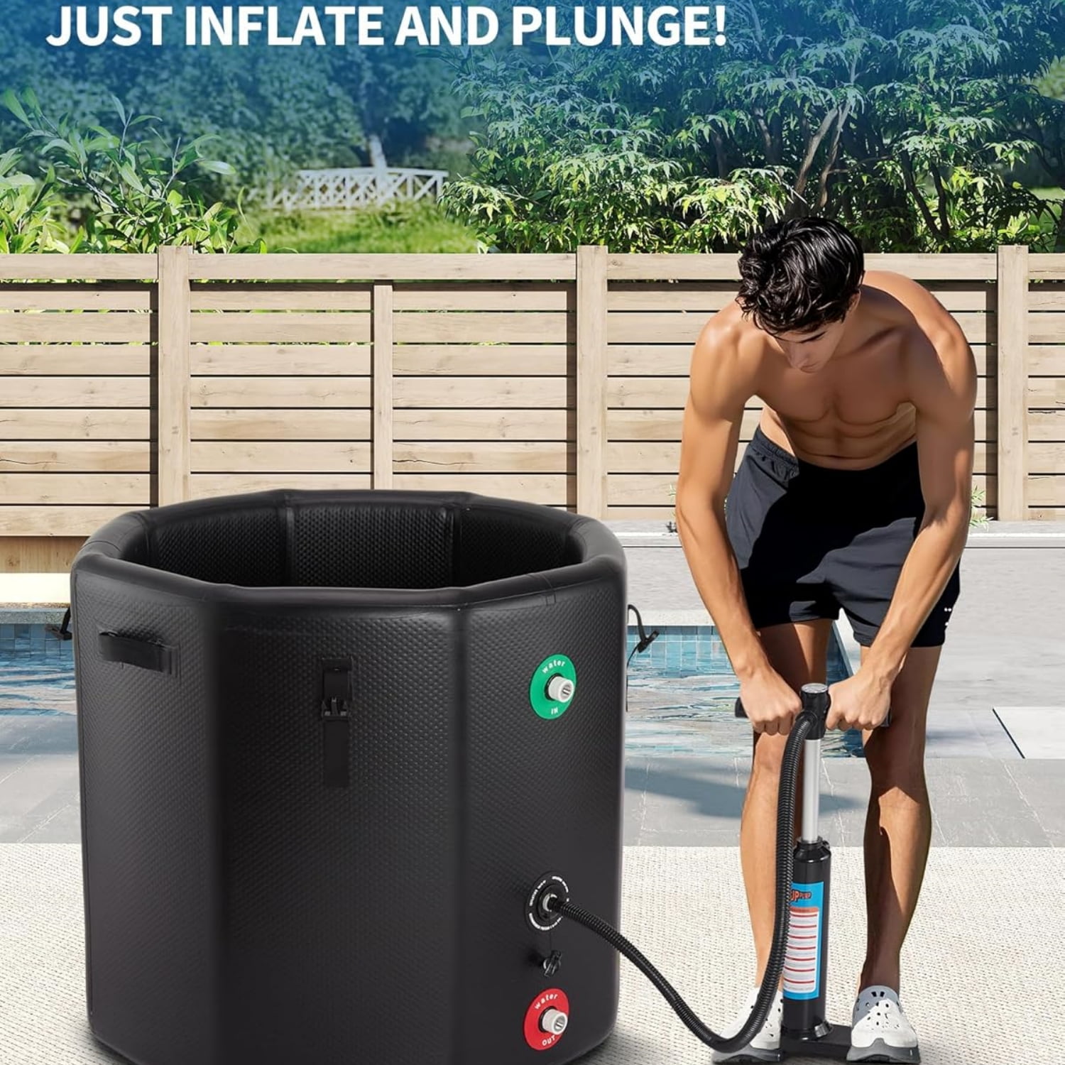 Garvee Inflatable Ice Bath Tub for Athletes, 186 Gal, with Insulated Lid & Ice Pod, Black