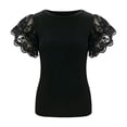 thumbnail image 6 of ClodeEU Women's Round Neck Lace Ruffle Sleeve T-Shirt, Casual Slim Fit Summer Blouse Black,Women's Plus S, 6 of 6
