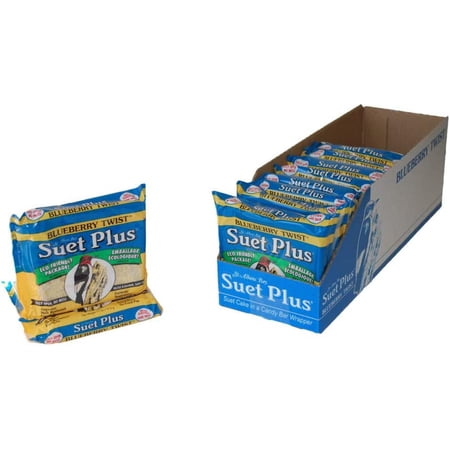 Suet Plus Blueberry Twist Suet Cakes - 12 Pack, 11 oz Each - Individually Wrapped Bird Suet Cakes with No-Mess Eco-Friendly Packaging - Melt-Resistant Formula, Attracts Wild Birds, Made in USA