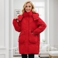 thumbnail image 2 of Gibobby Chamarra larga para mujer, Abrigos de invierno para mujer sobre la rodilla de longitud media con capucha, chamarra acolchada ligera y holgada(Rojo,XG), 2 of 5