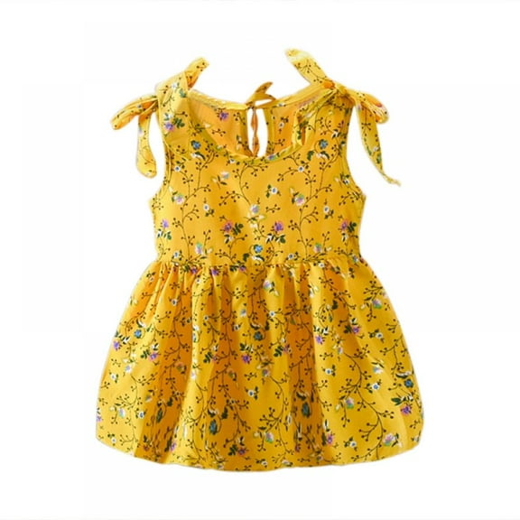 GYRATEDREAM Toddler Baby Girls Summer Floral Dresses Shoulder Straps Bowknot Casual Dress 1-4 Years