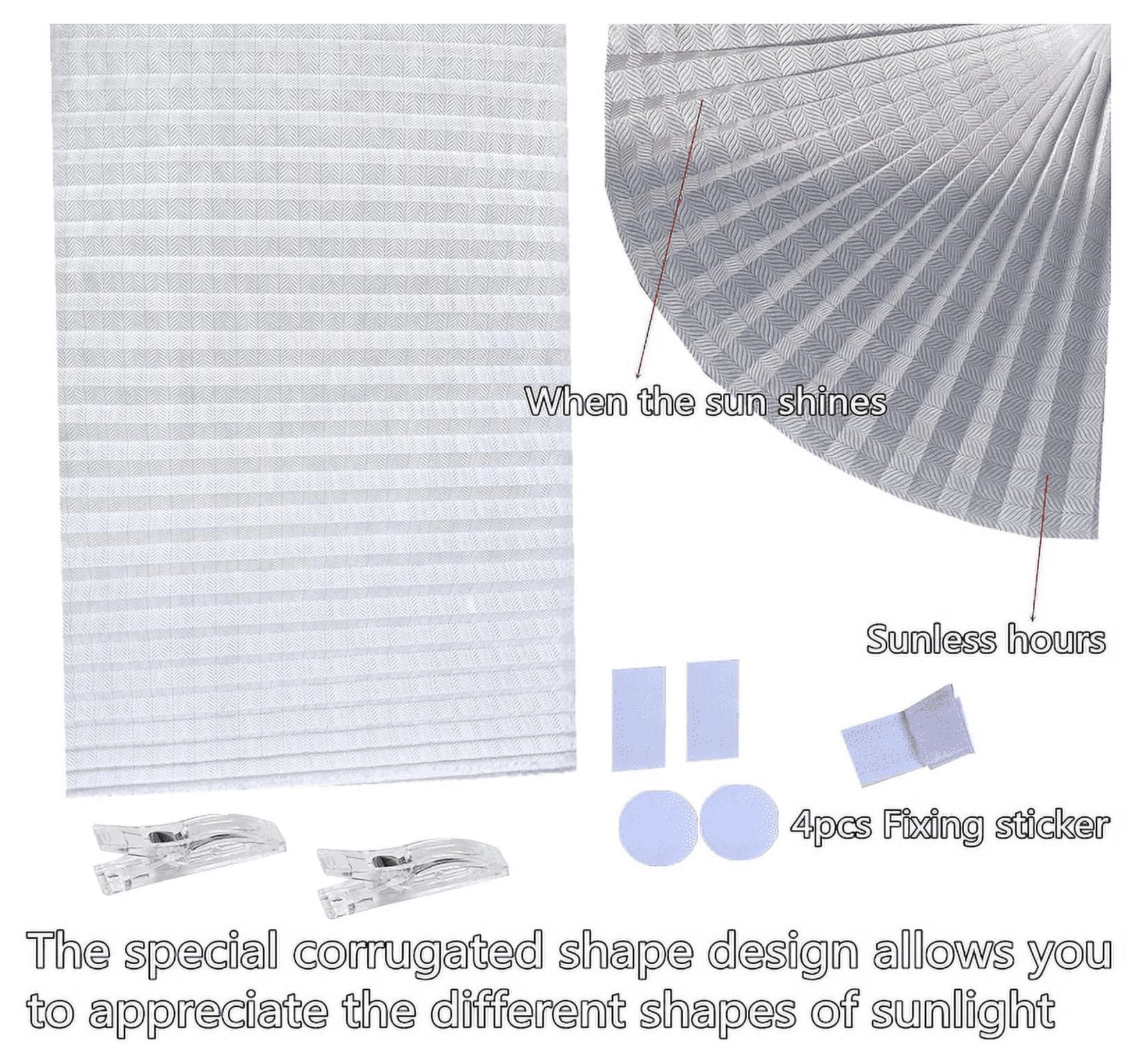 Yogsey 1pcs Ripple Shape Temporary Light Filtering Paper Shades for Windows Cordless No Drill Self Adhesive Pleated Paper Blinds Free Cut Size 50% Light Filtering Shades
