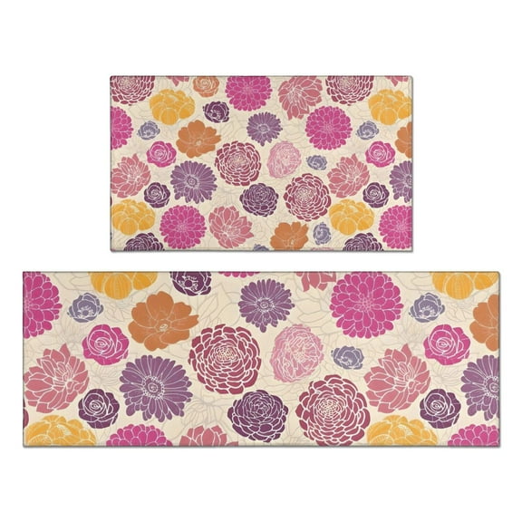 Pioneer Flower Floral Print Pattern Kitchen Rugs Sets Of 2,Anti Fatigue Kitchen Mat Rugs Non Slip Washable,Decorative Kitchen Floor Mats for Kitchen,Sink,Laundry,17"x30" 17"x47"