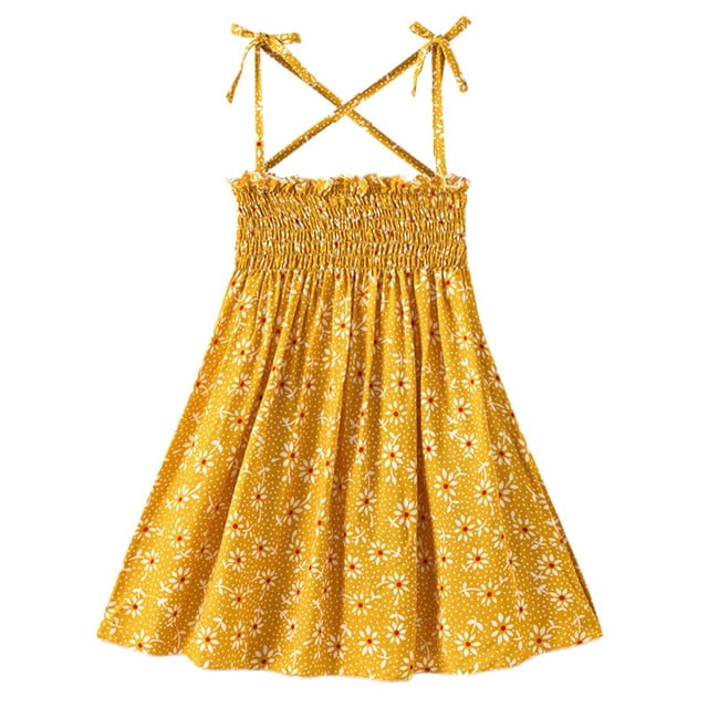 Robe Petite Fille à Bretelles Spaghetti, Coupe Trapèze, Robe Soleil, Robe Chic, Robe Fleurie, Robes de Fille pour Occasions Spéciales