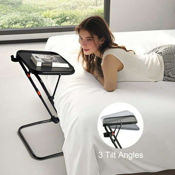 Homy Casa Overbed Bedside Table with Adjustable & Tilt, Ideal for Bed  and Couch Side, Black