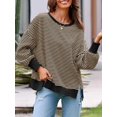 thumbnail image 2 of Women's Fall Oversized Sweatshirt Casual Waffle Knit Long Sleeve Crewneck Split Pullover Tunic Tops, 2 of 5