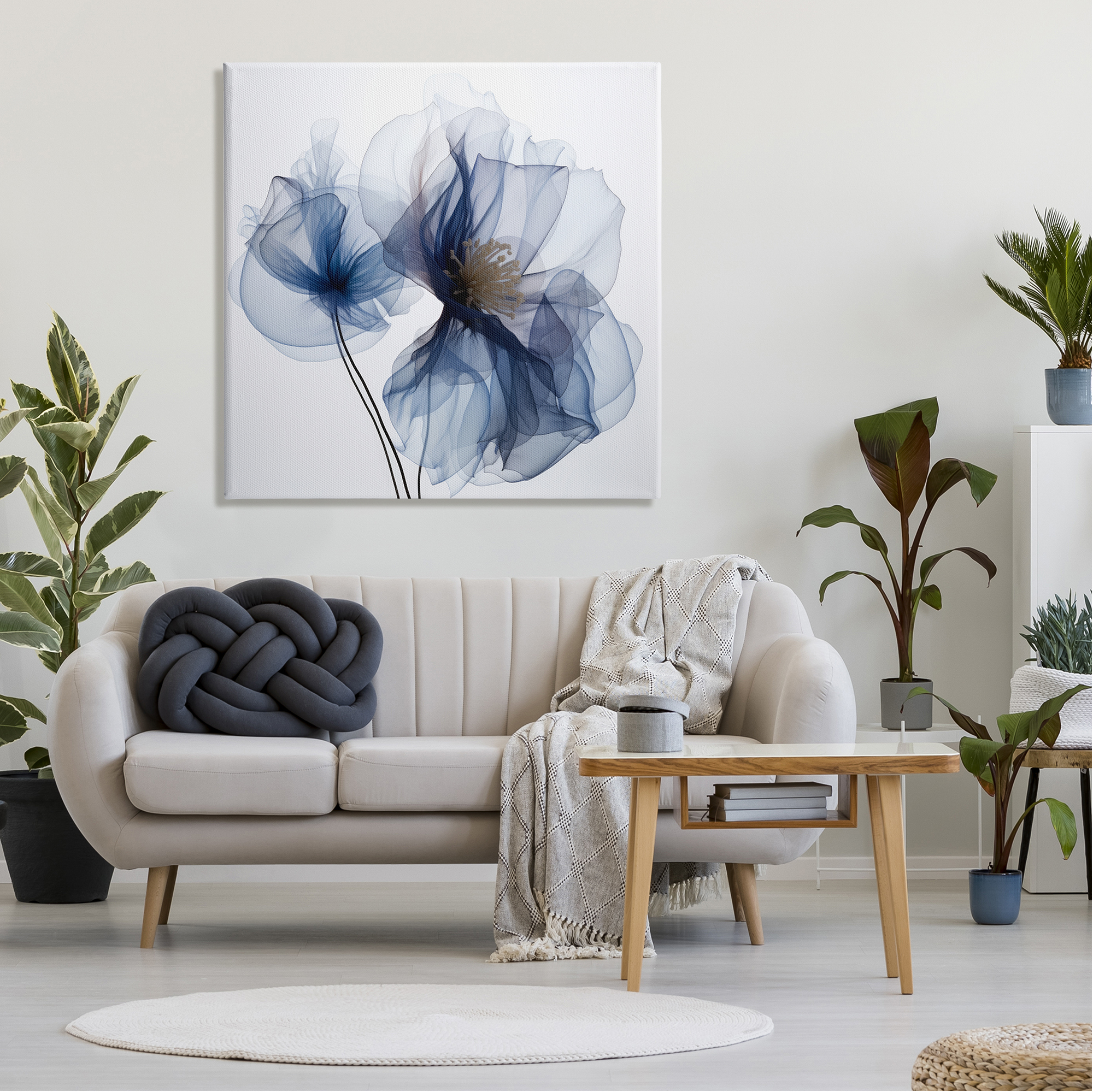 Stupell Industries Blue X-Ray Flowers Botanical & Floral Photography Gallery Wrapped Canvas Art Print Wall Art, 36 x 36