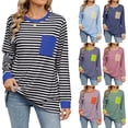 thumbnail image 3 of Beautyzll S-2XL Womens Crewneck T Shirt Casual Loose Fitting Stripes Tops Long Sleeve Sweatshirt, 3 of 10