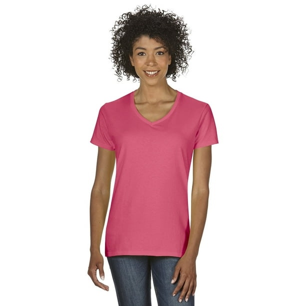 Gildan The Gildan Ladies Heavy Cotton 53 oz VNeck TShirt CORAL