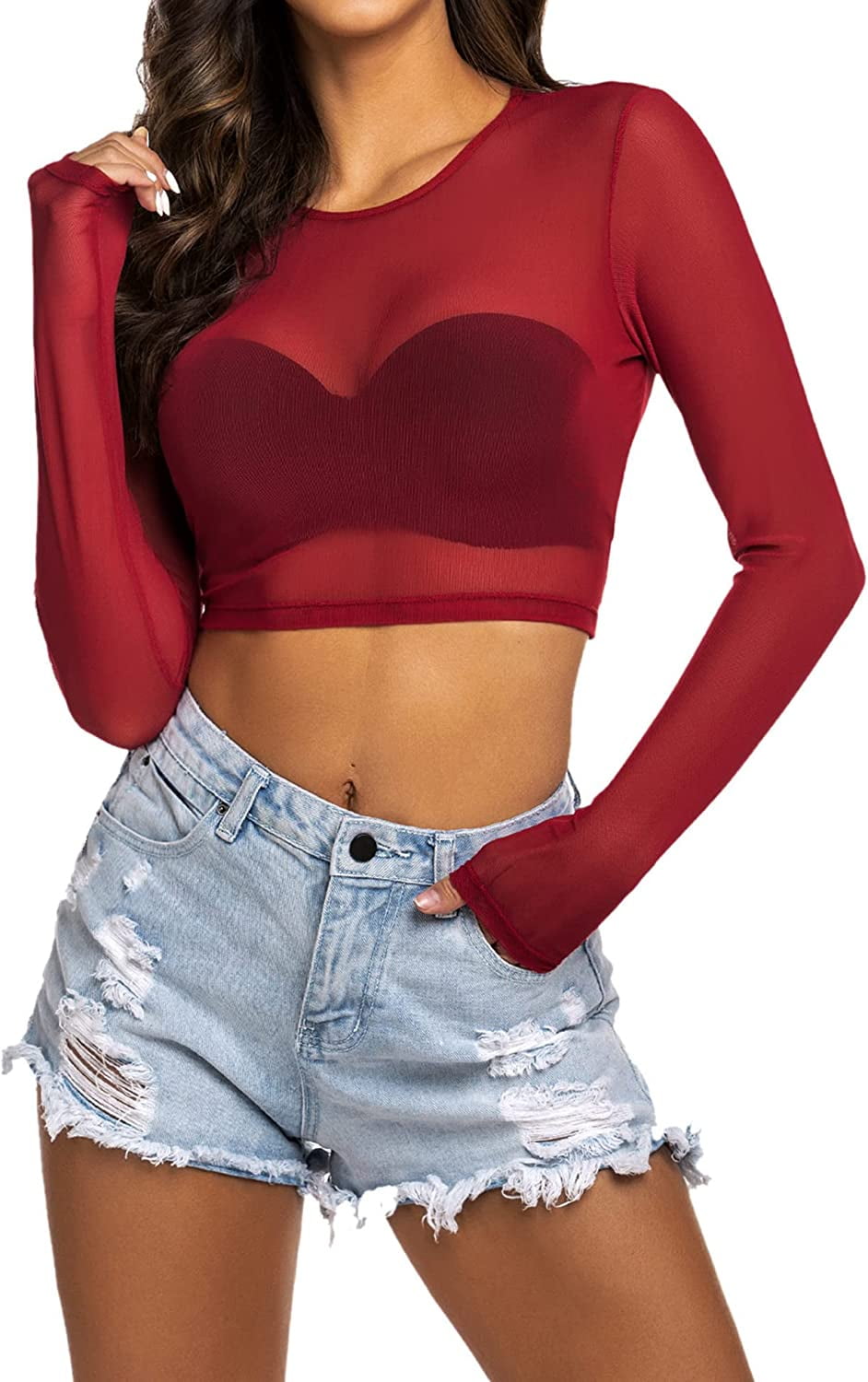 red sheer crop top