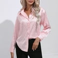 thumbnail image 4 of AKOEE Womens Button Down Satin Shirt Office Work Dressy Casual Lapel Collared Shirts Long Sleeve Business Silk Tops (Medium, Pink 01), 4 of 5