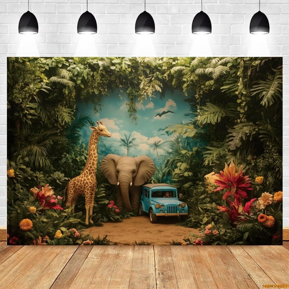 Safari Jungle Animals Birthday Party Backdrop Forest Balloons Newborn Baby Shower r Kids Portrait Photography Background