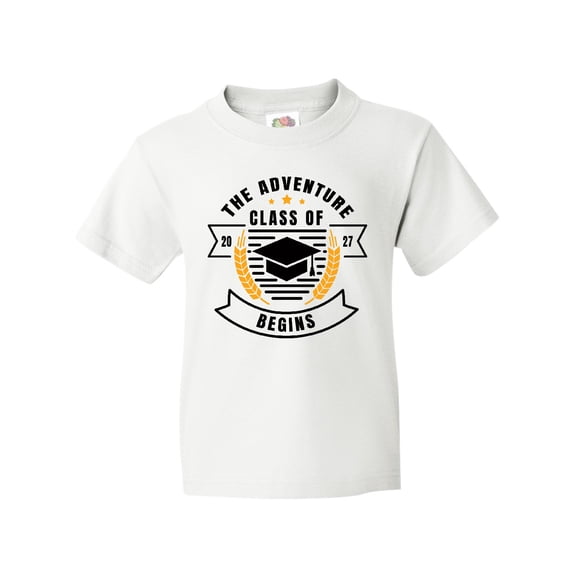 Inktastic Class of 2027 the Adventure Begins with Graduation Cap Youth T-Shirt