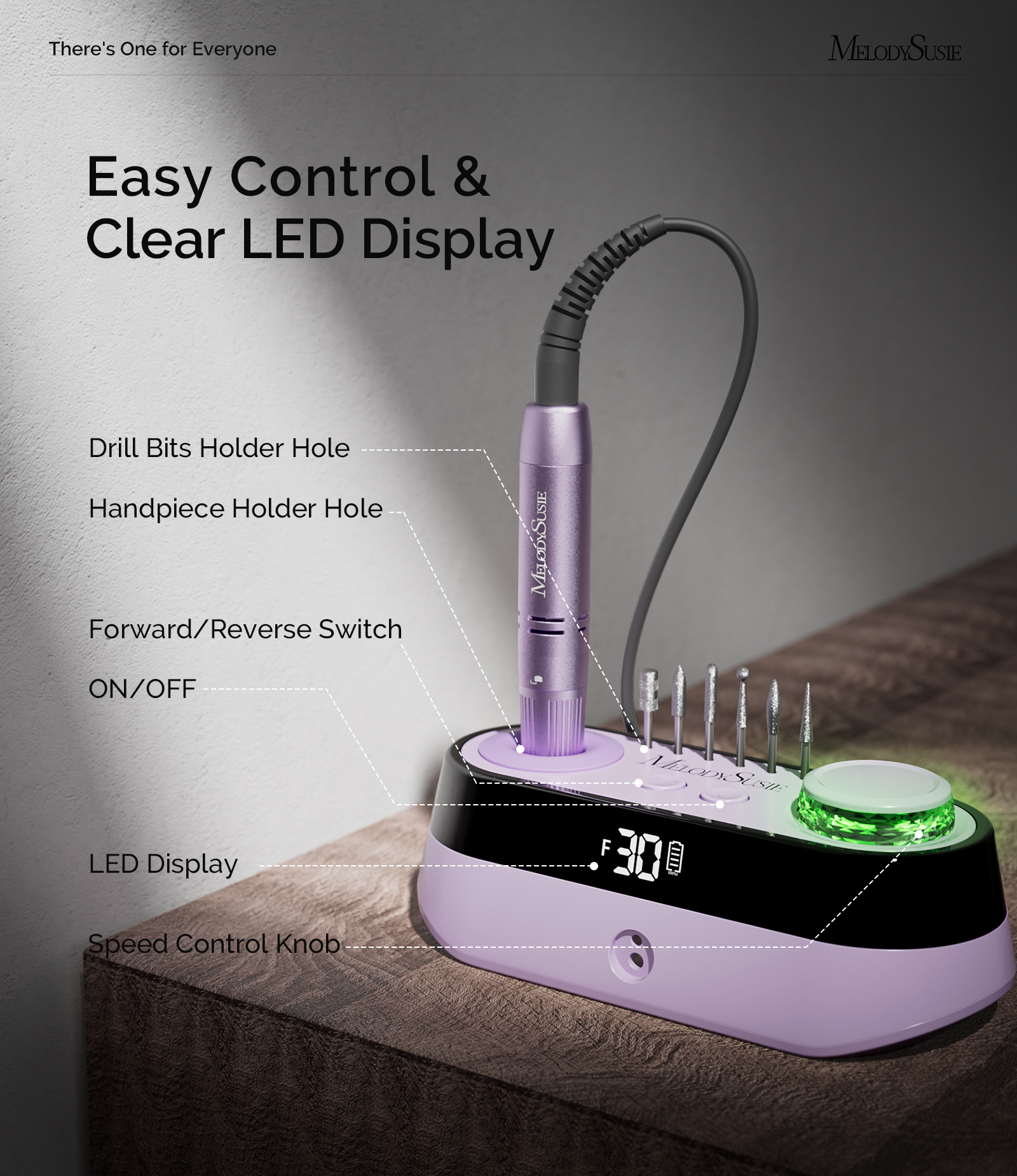 MelodySusie Cordless Desktop Nail Drill, 30000 RPM Electric File for Acrylic and Gel Nails, SC320A