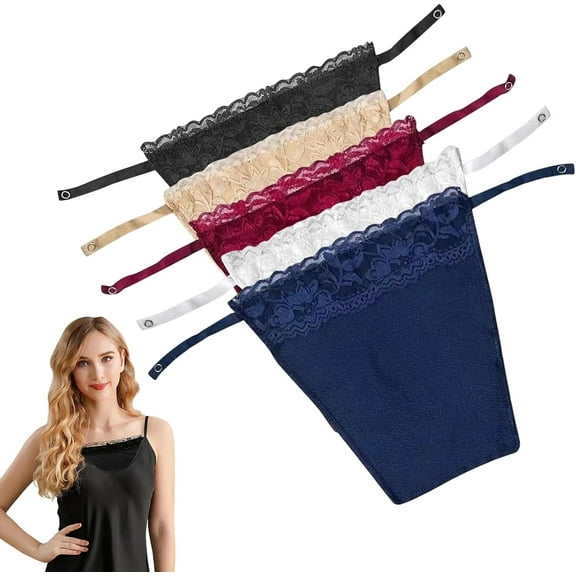 5 Pcs Lady Lace Clip-On Mock Camisole Bra, Anti Peep Invisible Bra Vest for Women, Modesty Panel for Low Cut Tops Suitable for Low Cut Tops(Multicolour)