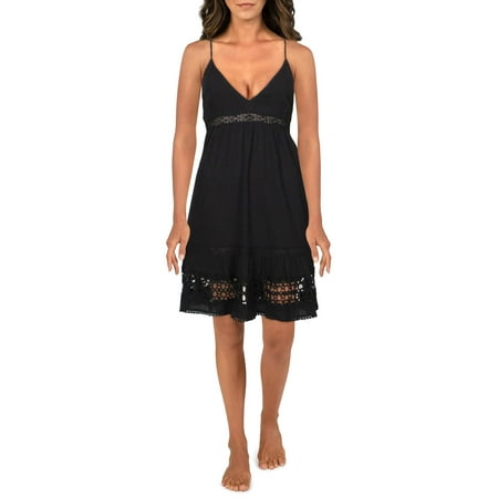 Nanette Lepore Womens Stella Cotton Crochet Trim Dress Swim Cover-Up Black XS