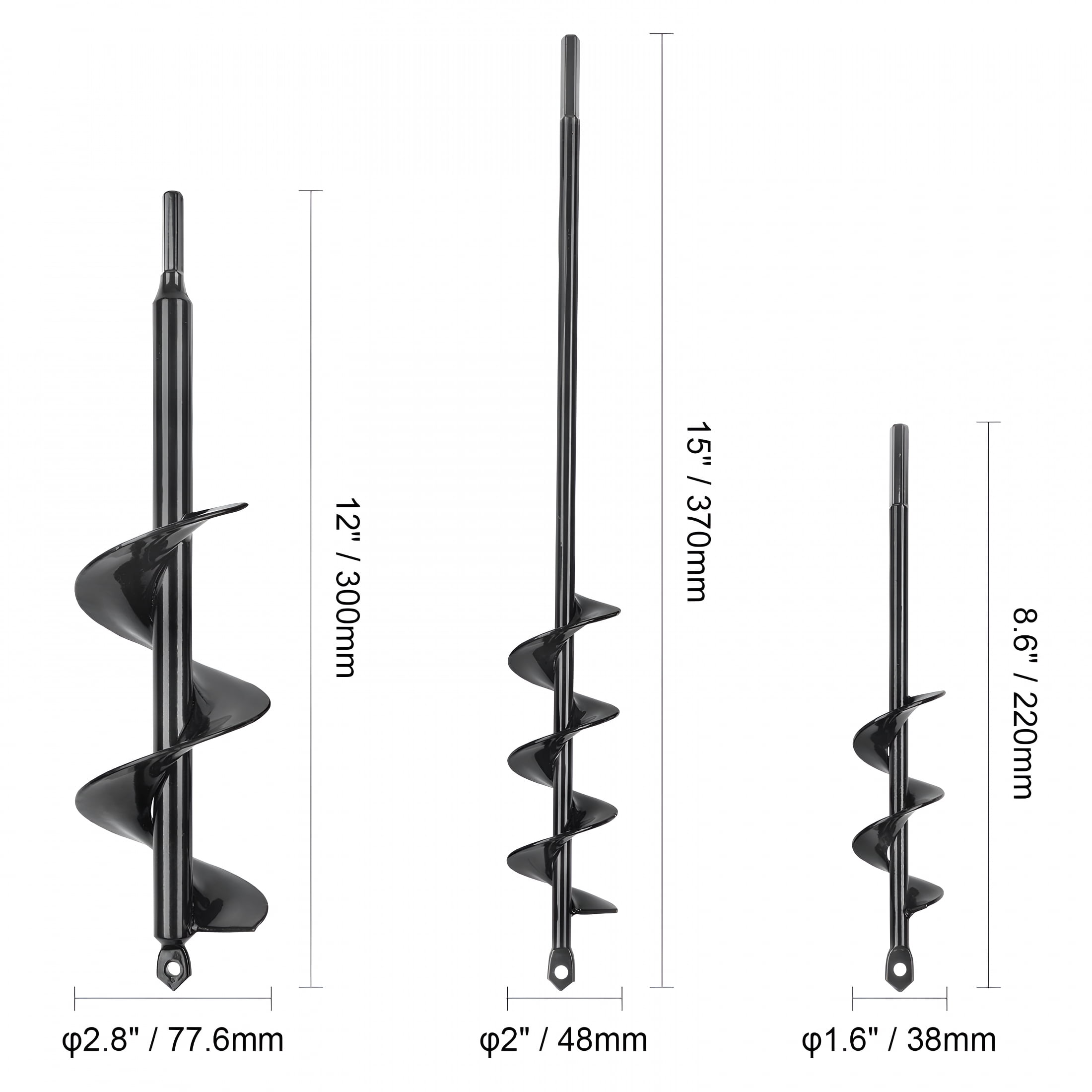 ZEPARO Auger Drill Bits for Planting Set of 3,Garden Auger Drill Bit,Spiral Drill Bit for Post Hole Digger,Bulbs Planting & Holes Digging,for 3/8" Hex Drive Drill