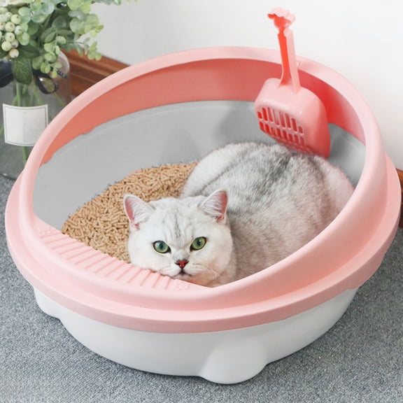 LIORAGLJ 13.78x12.99x6.3 inch Open-Style Pet Litter Box Semi-Enclosed Detachable, Plastic Cat Toilet Odor-Proof for Small Spaces, Simple Installation and Cleaning （Pink）