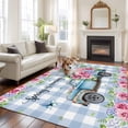 thumbnail image 3 of Spring Area Rug 5x8 Washable Rug Non Slip Truck Botanical Rose Leaves Blue White Plaid Large Area Rug Soft Stainresistant Indoor Floor Carpet for Living Room Bedroom Home Office Dining Room Nursery, 3 of 8
