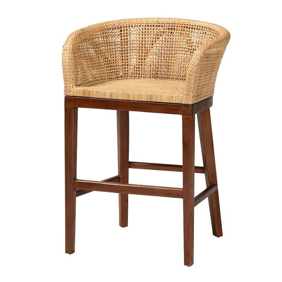 bali & pari Papua Natural Rattan and Walnut Brown Acacia Wood Counter Stool