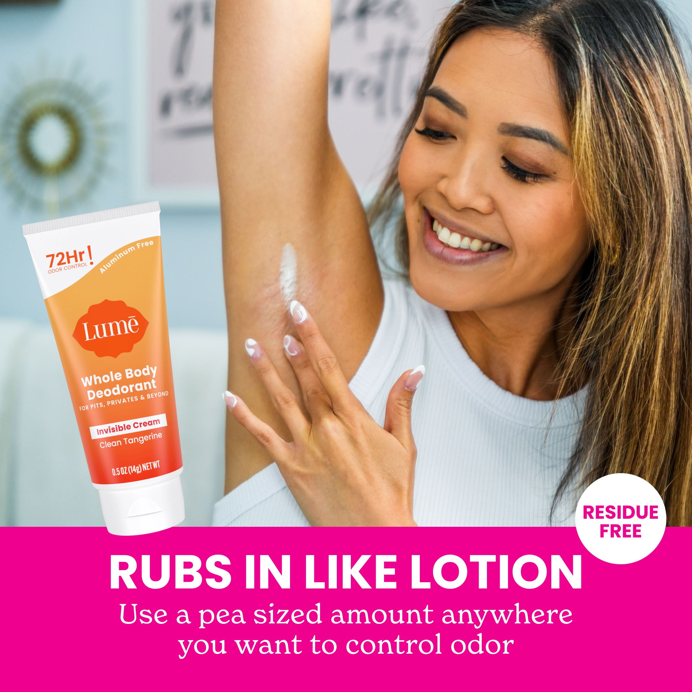 (3 pack) Lume Whole Body Women’s Deodorant - Trial Size Invisible Cream Aluminum Free - Clean Tangerine - .5oz Tube