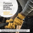 thumbnail image 3 of HOMEIORA Leather Work Gloves for Men - Heavy Duty, Leather, Abrasion & Puncture Resistant - Adjustable Wrist, Gunn Cut Design, Ideal for Ranching, Farming, Construction, S, Yellow, 3 of 7