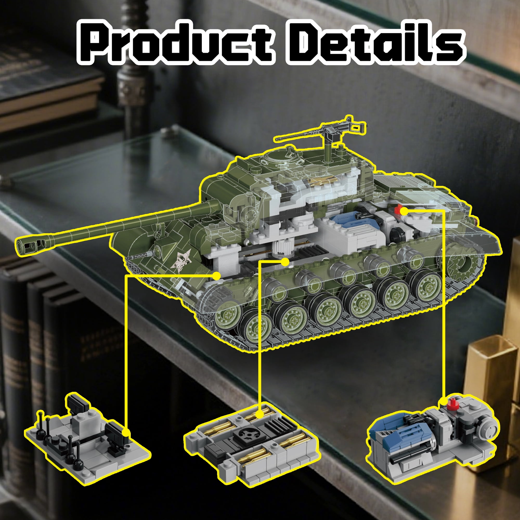GZBrick WWII US Army M26 Pershing Tank Building Sets Military Toy for Adults Boy Compatible with Lego 1703PCS