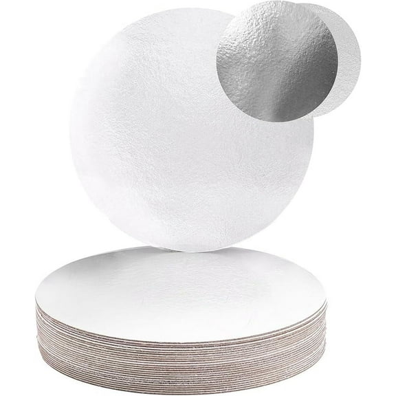7" White/Silver Round Compressed Cakeboards, 25 ct. - 2 mm thick
