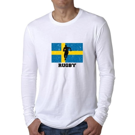 Long Sleeved Solid Rugby - Sweden Olympic - Rugby - Flag - Silhouette Men's Long Sleeve T-Shirt