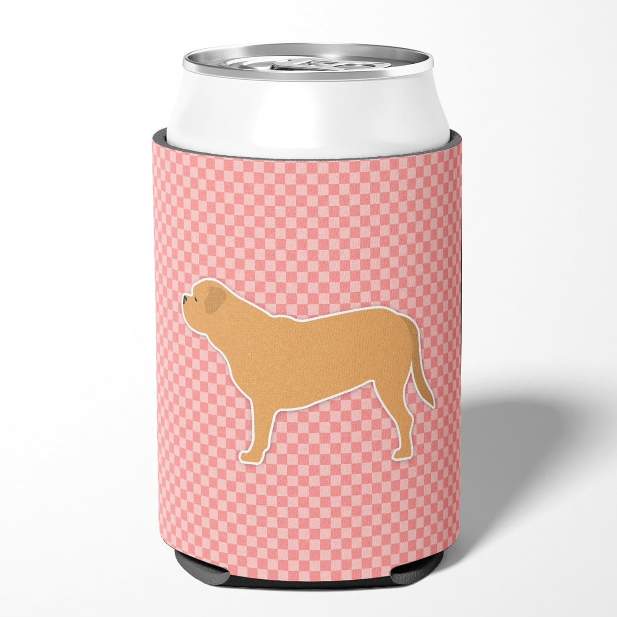 Dogue de Bordeaux Checkerboard Pink Can or Bottle Hugger