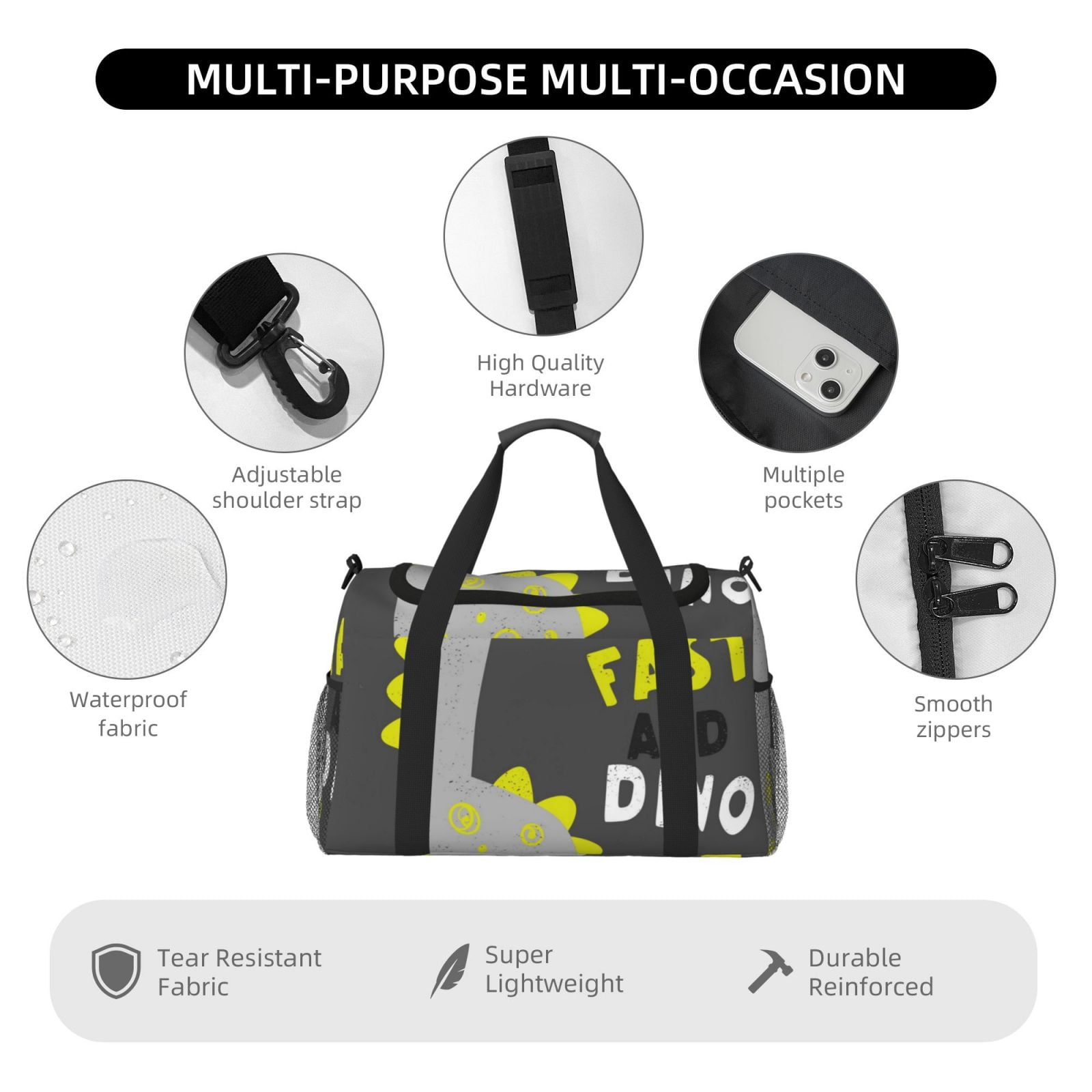 Fuzoiu Cute Dinosaur Print Travel Duffle Bag,Carry On Tote Bags,Duffel Bag,Sport Gym Bag, Hospital Bag for Labor and Delivery, Overnight Bag,Luggage Bag