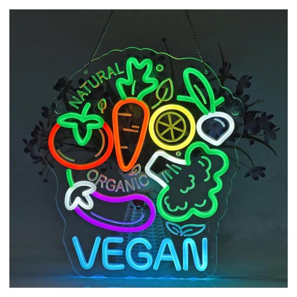 Letrero De Neón Vegan Con Luz LED Regulable Para Negocios, Restaurantes, Tiendas, Cafeterías, Fiestas Y Decoración Del Hogar 42.5cmx37cm